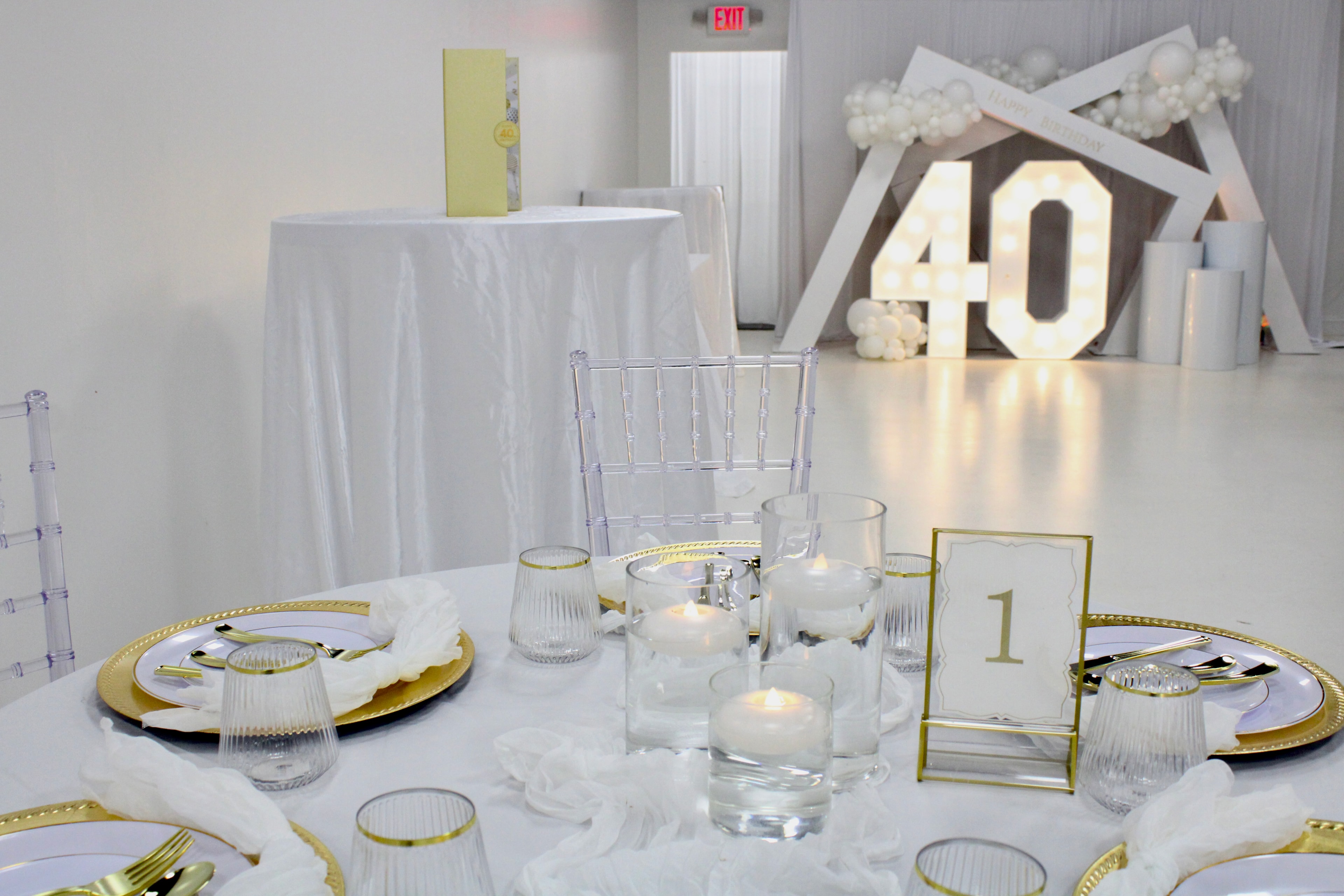 Elegant 40th birthday party setup